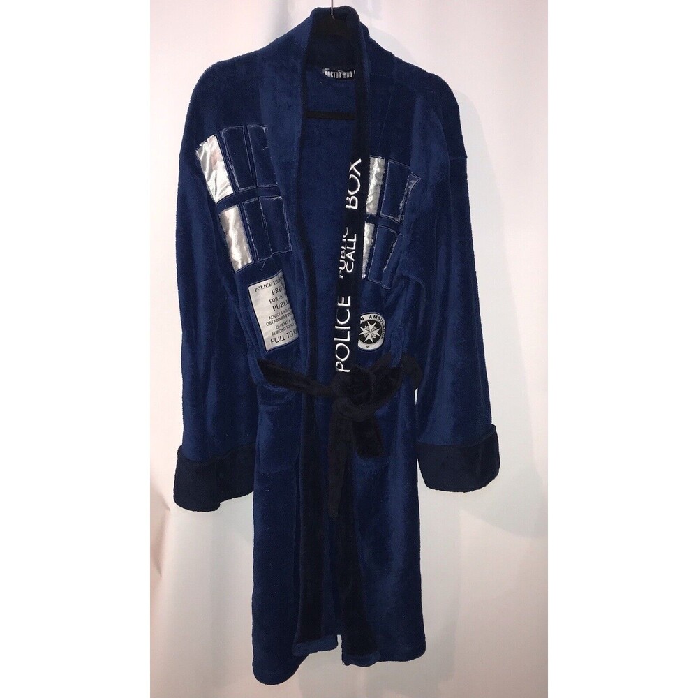 Doctor Who Tardis Bath Robe Blue Size Small BBC *flaws‎ Read* Belt Tie Replaced